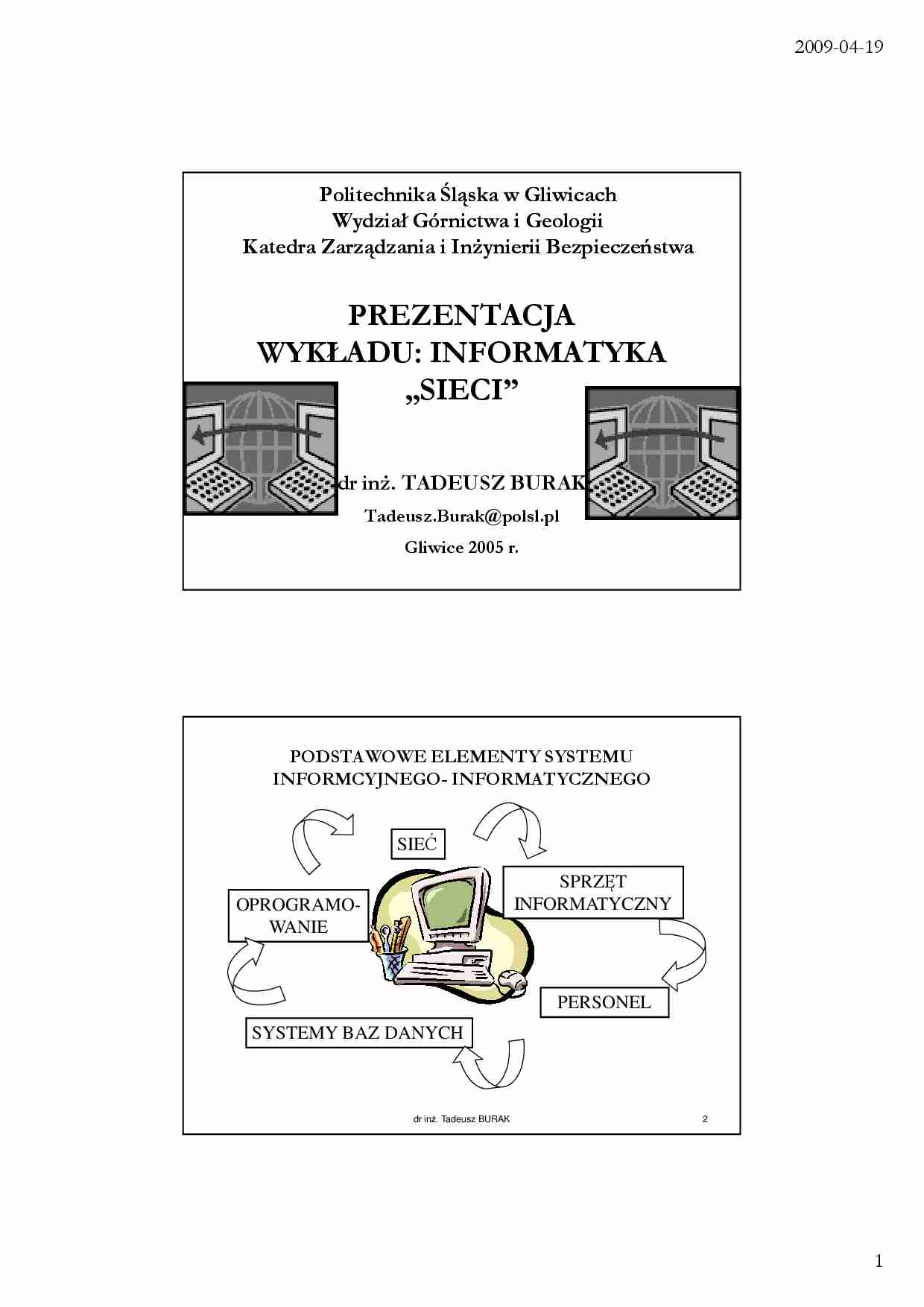Wykład - podstawowe elementy systemu informacyjno-informatycznego - strona 1