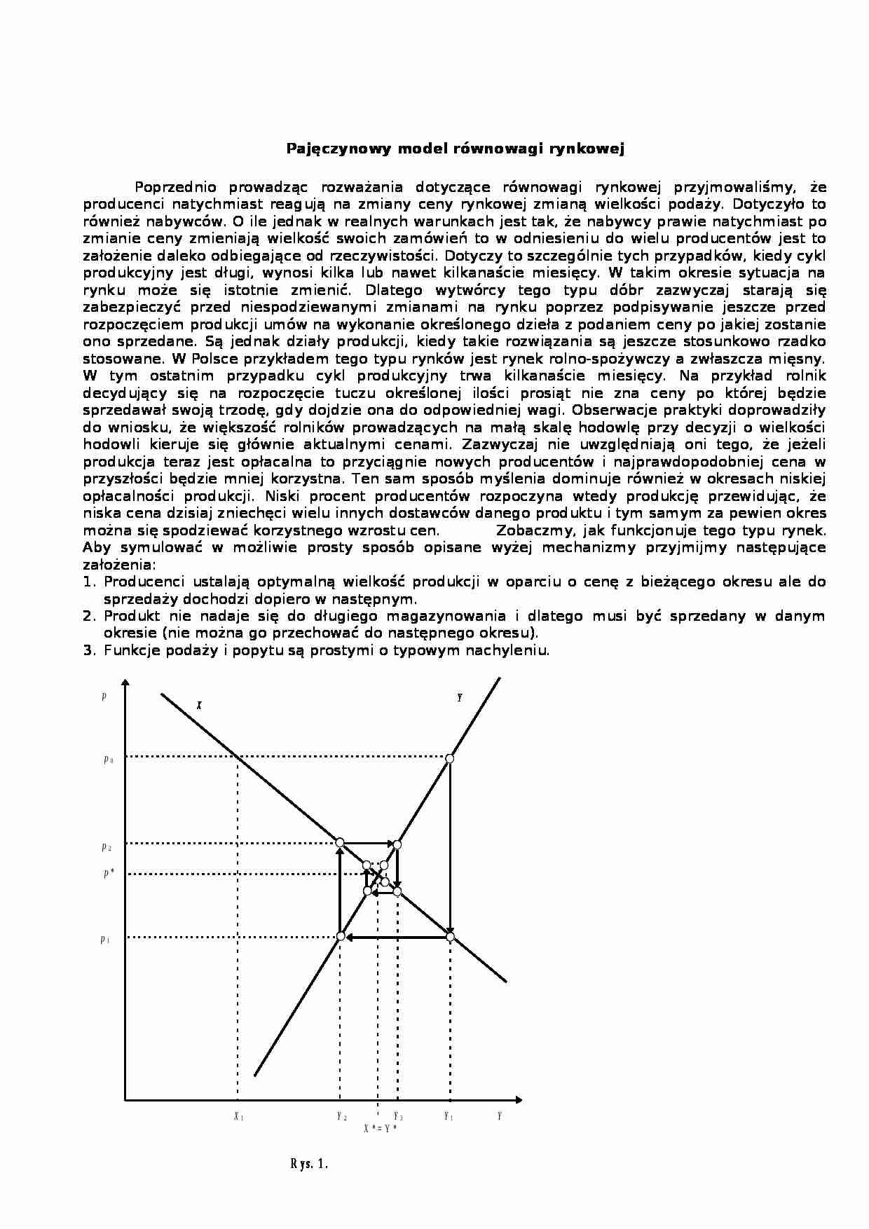 Pajęczynowy model równowagi rynkowej - wykład - strona 1