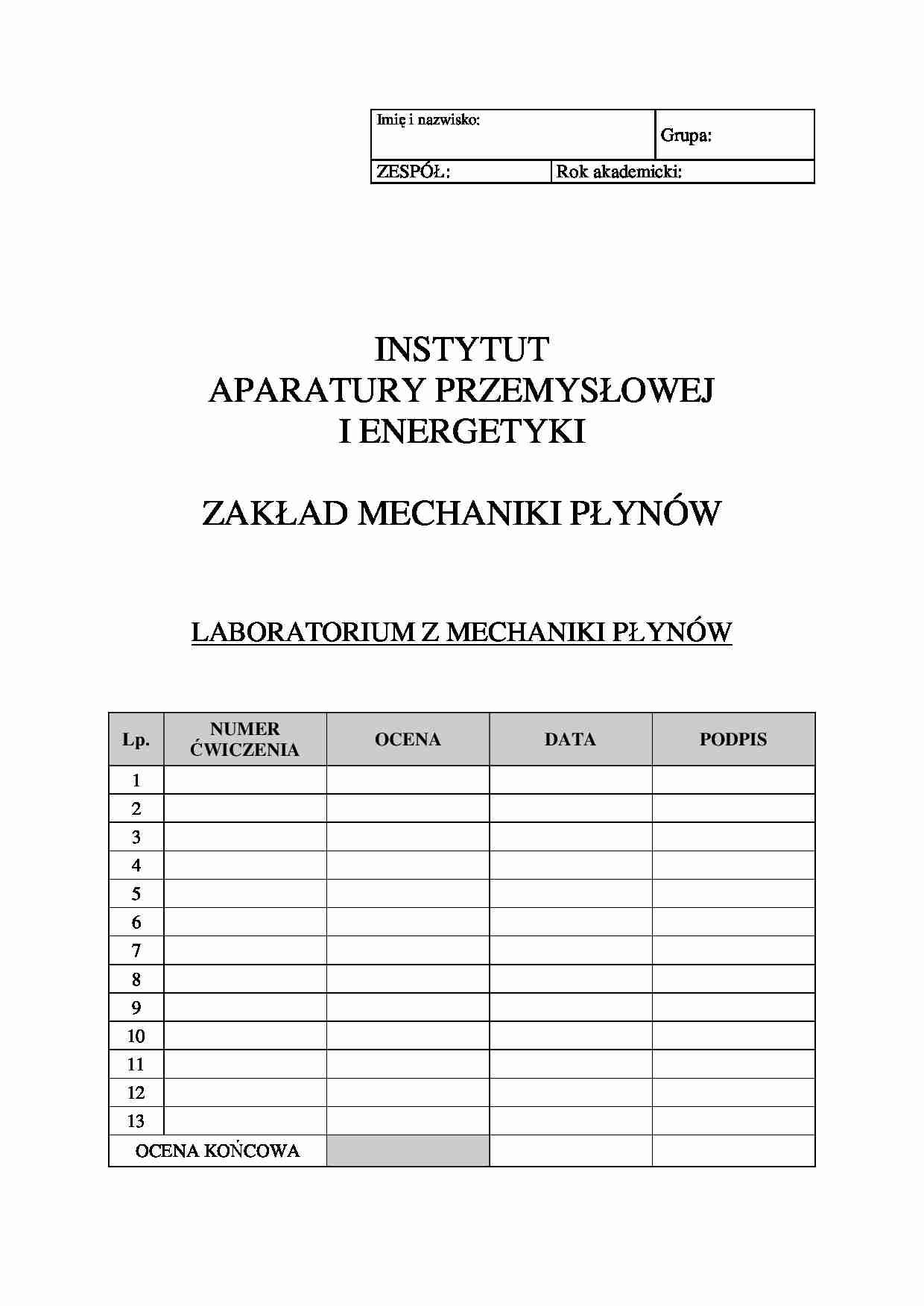 Laboratorium mechanika płynów (okladka) - strona 1