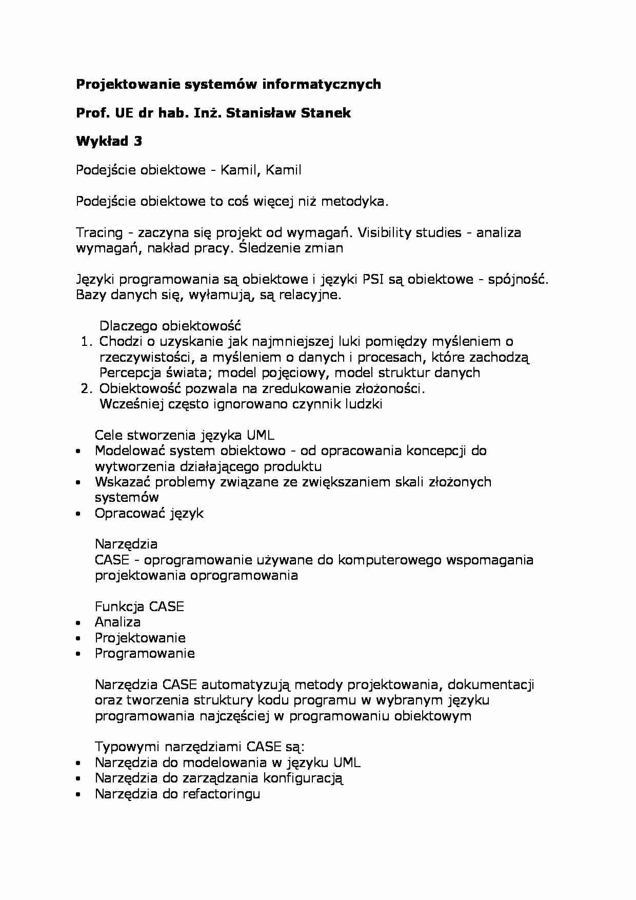 Wykład - Projektowanie systemów informatycznych - strona 1
