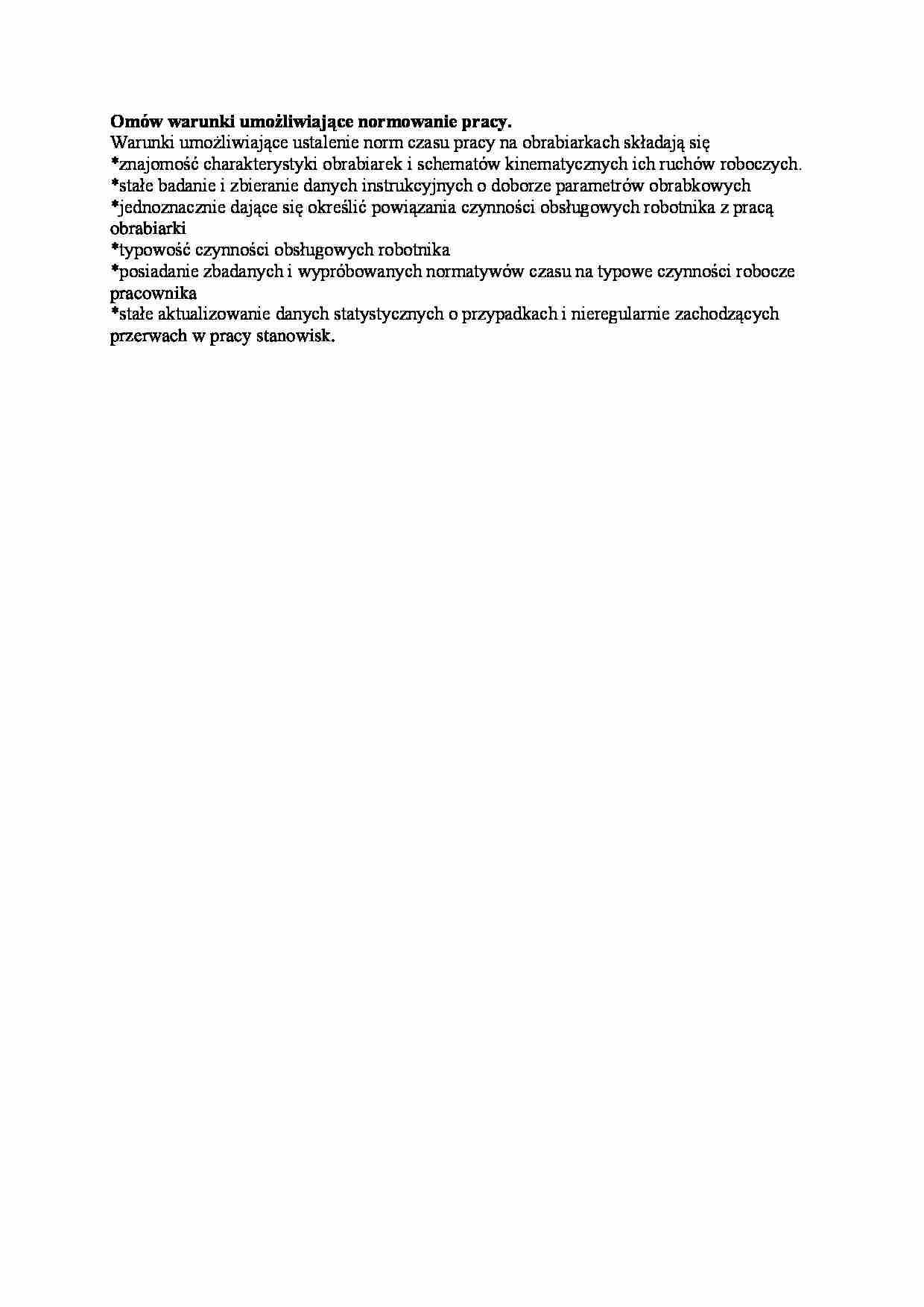 Omów warunki umożliwiające normowanie pracy - strona 1
