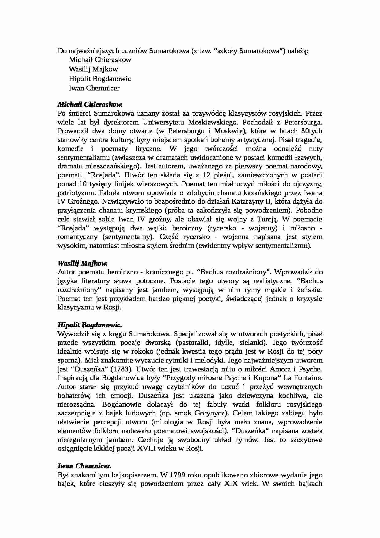 WYKŁAD Przedstwiciele szkoły Sumarokowa w literaturze rosyjskiej drugiej połowy XVIII wieku - strona 1