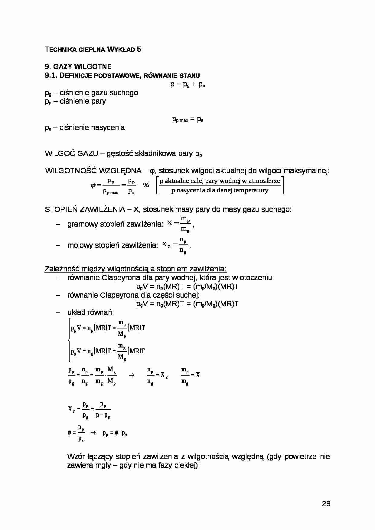 Wykład - Definicje podstawowe, równanie stanu p - strona 1