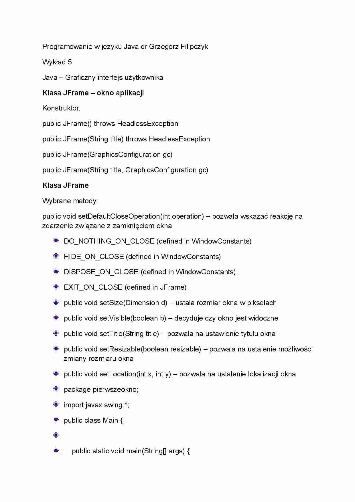 Wykład - Java - Graficzny interfejs użytkownika - strona 1