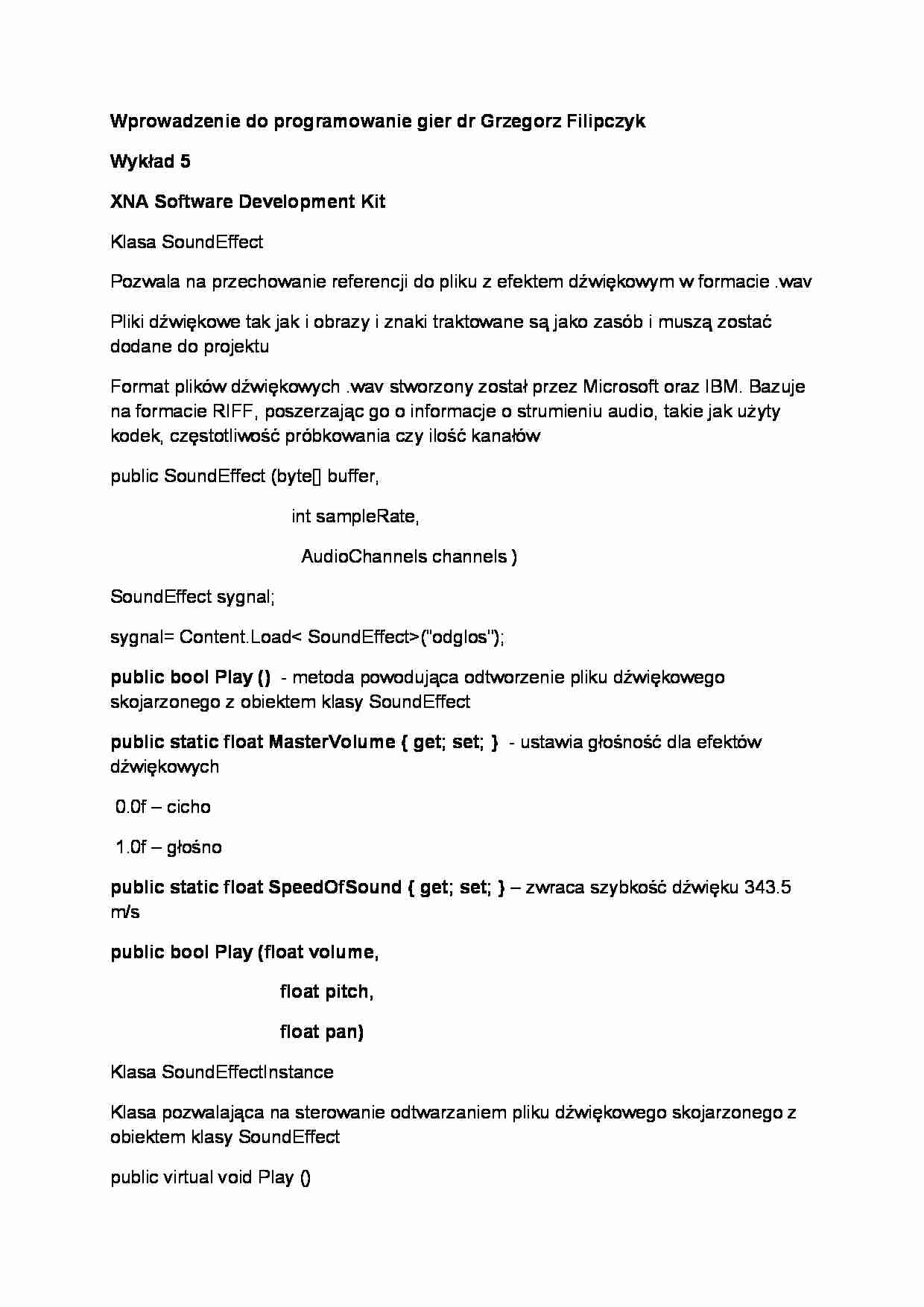 Wykład - XNA Software Development Kit - strona 1