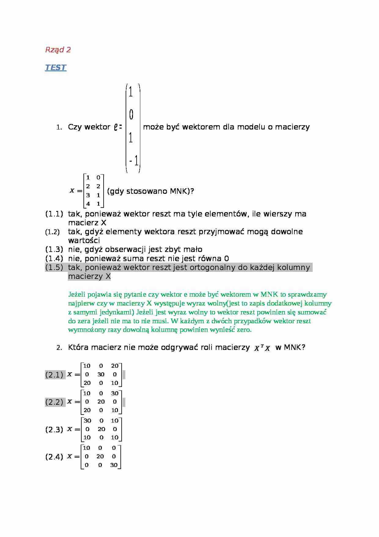 Ekonometria - Test 1 - strona 1