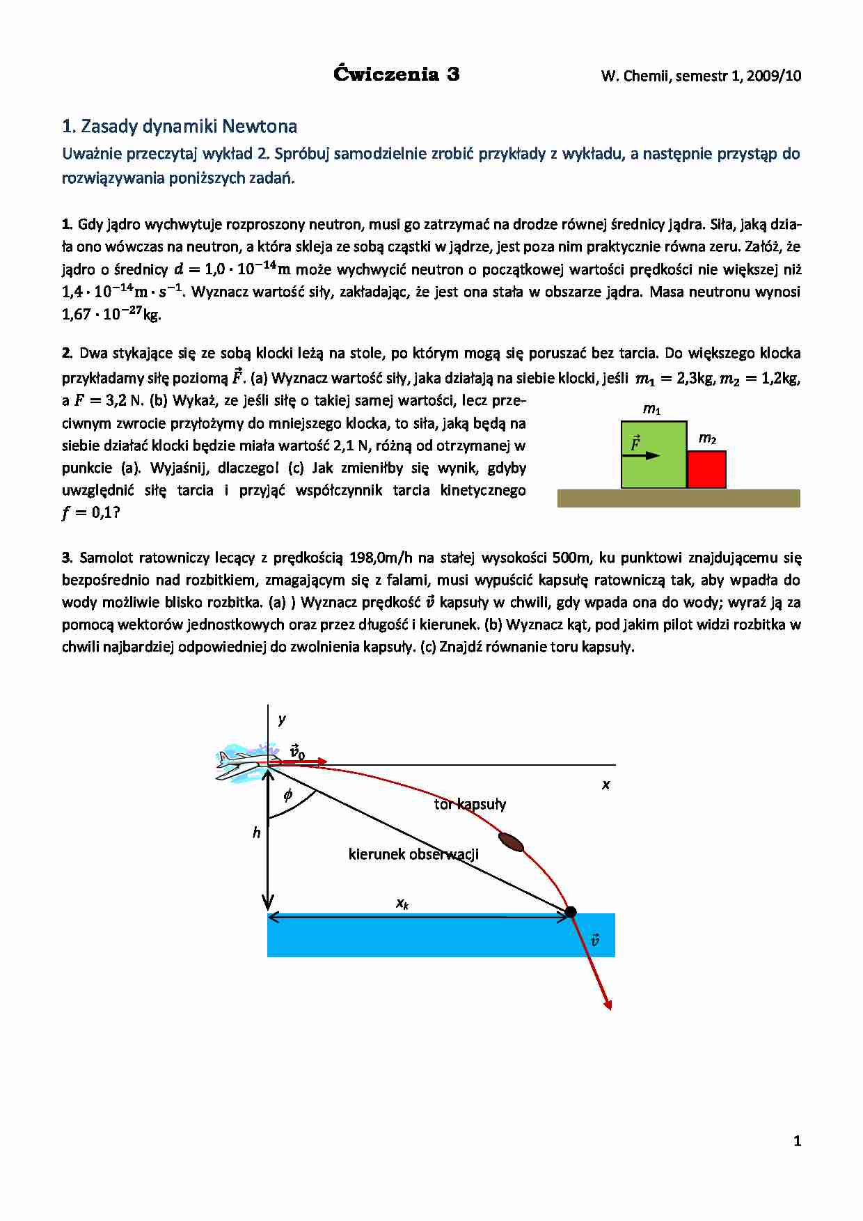 Ćwiczenia - Zasady dynamiki Newtona - strona 1
