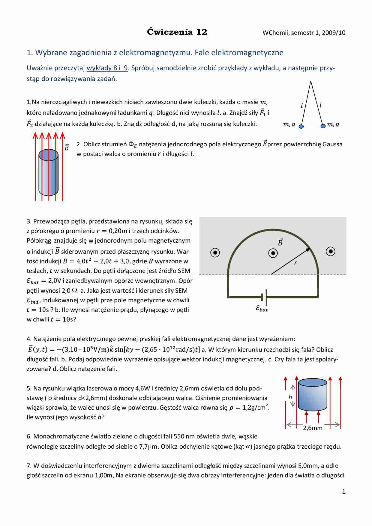 Ćwiczenia - Wybrane zagadnienia z elektromagnetyzmu - strona 1