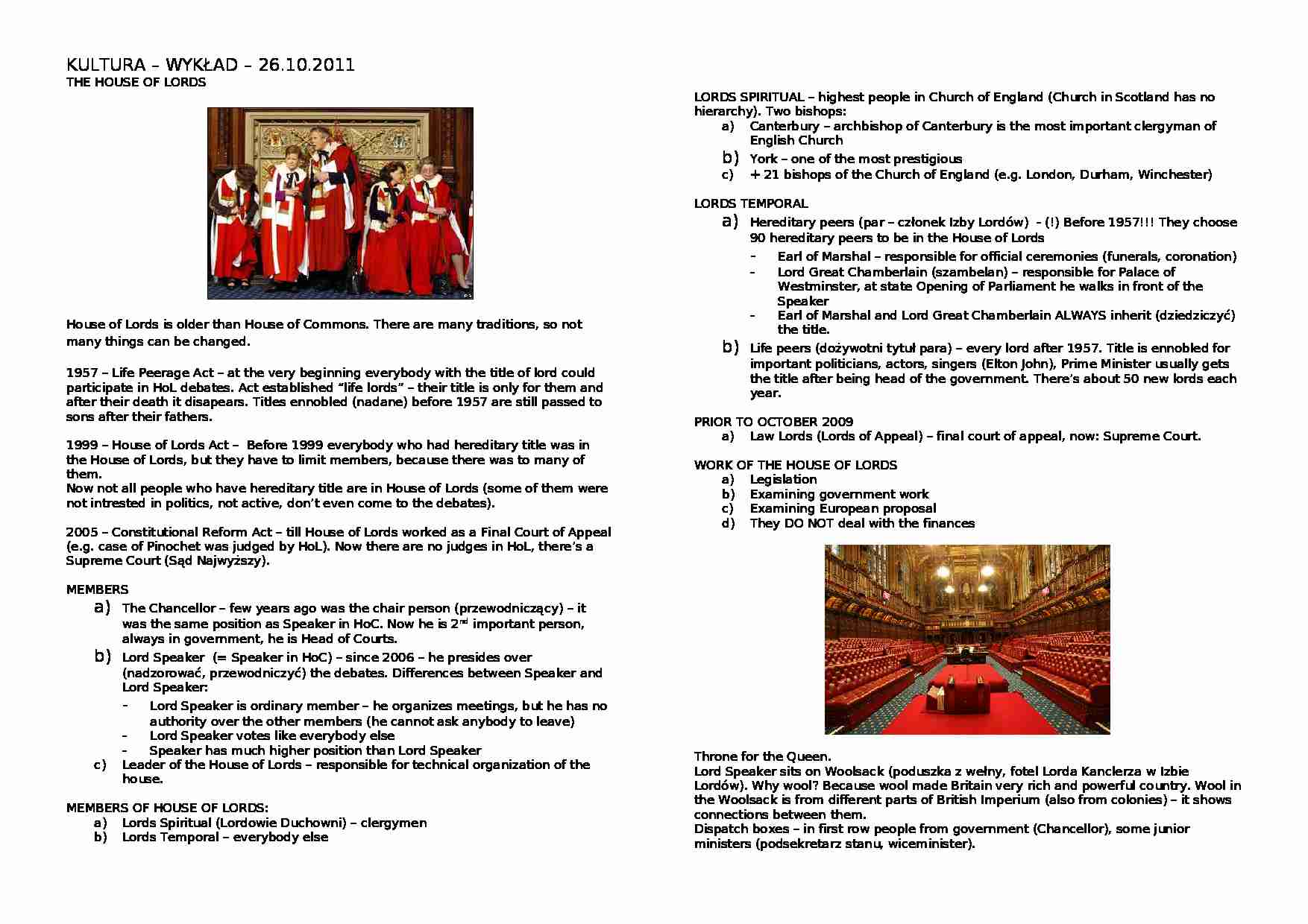 Wykład - the House of Lords - strona 1