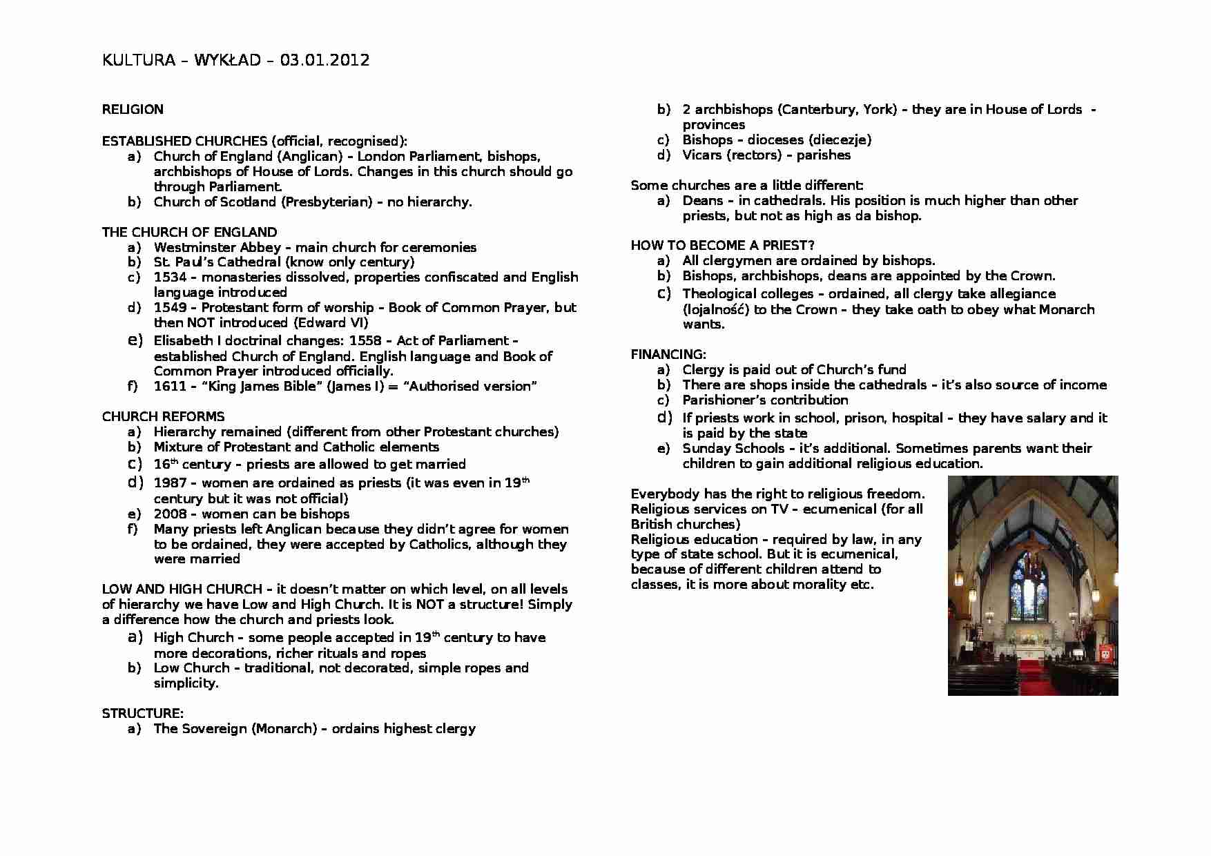 Wykład - religion, established churches - strona 1