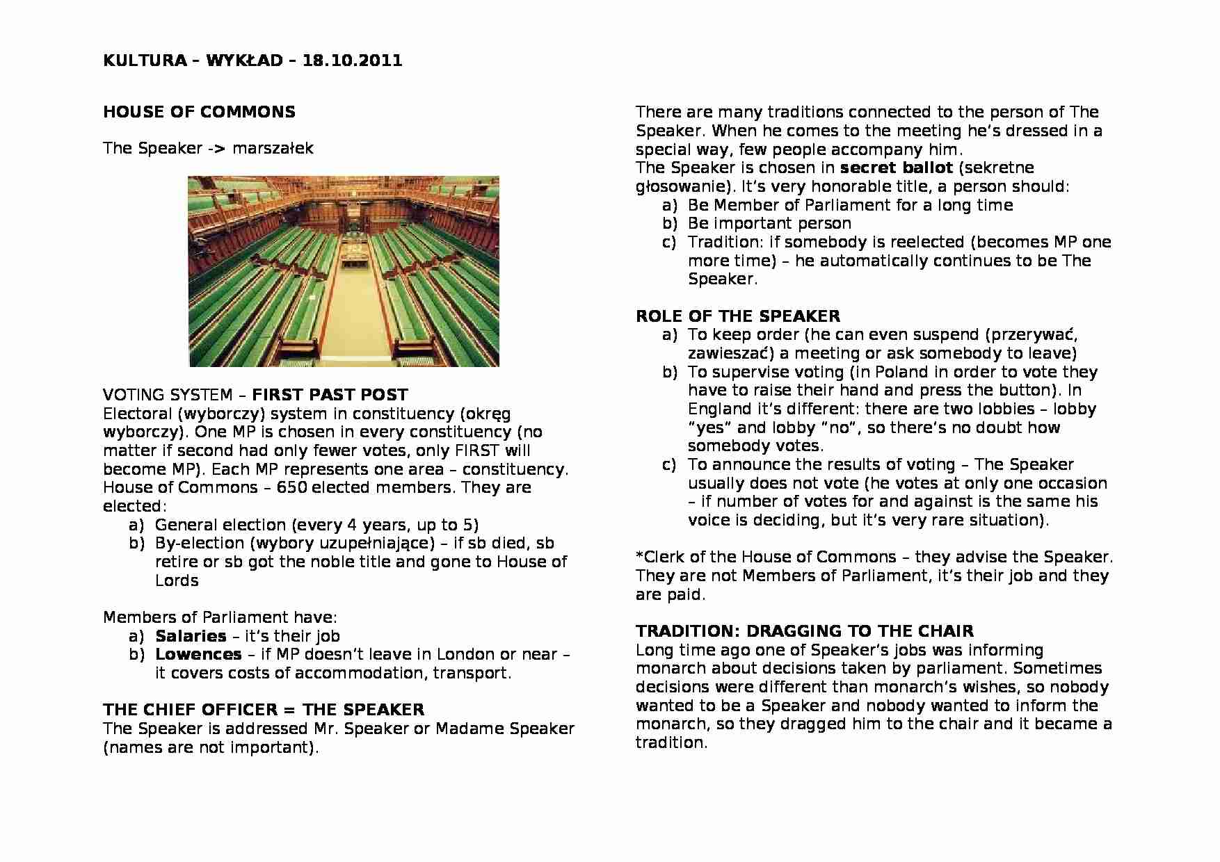 Wykład - house of commons - strona 1