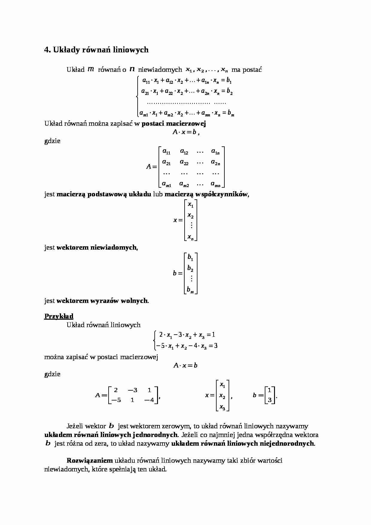 Ćwiczenia - Układy równań liniowych - strona 1