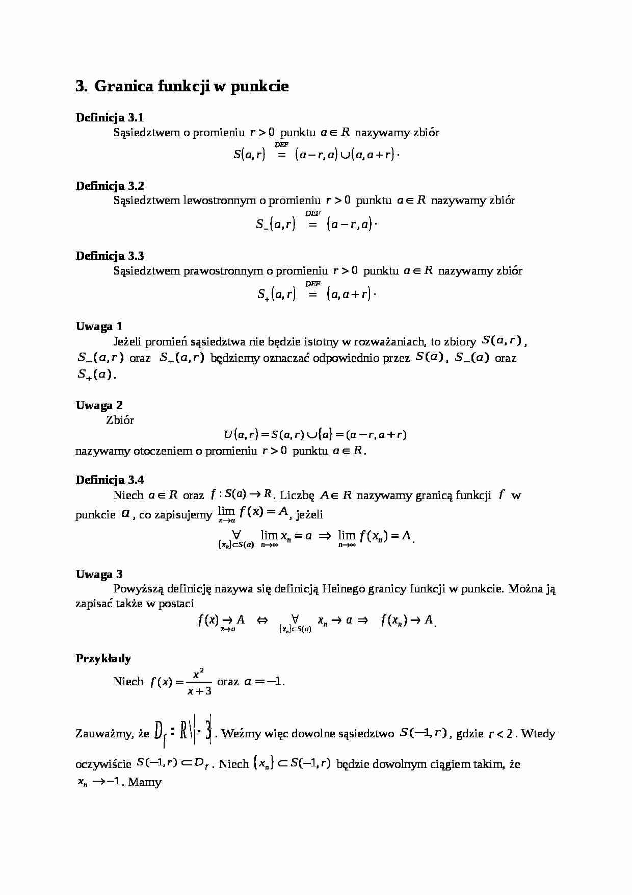 Ćwiczenia - Granica funkcji w punkcie - strona 1