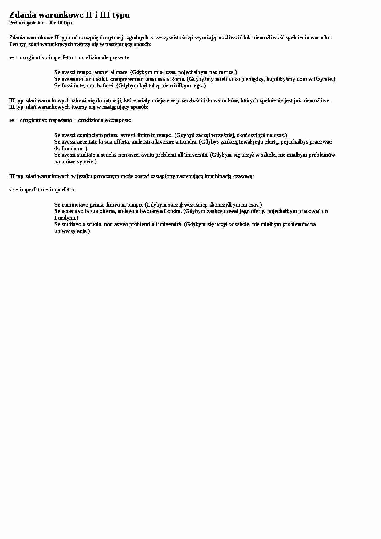 Zdania warunkowe II i III typu - wykład - strona 1