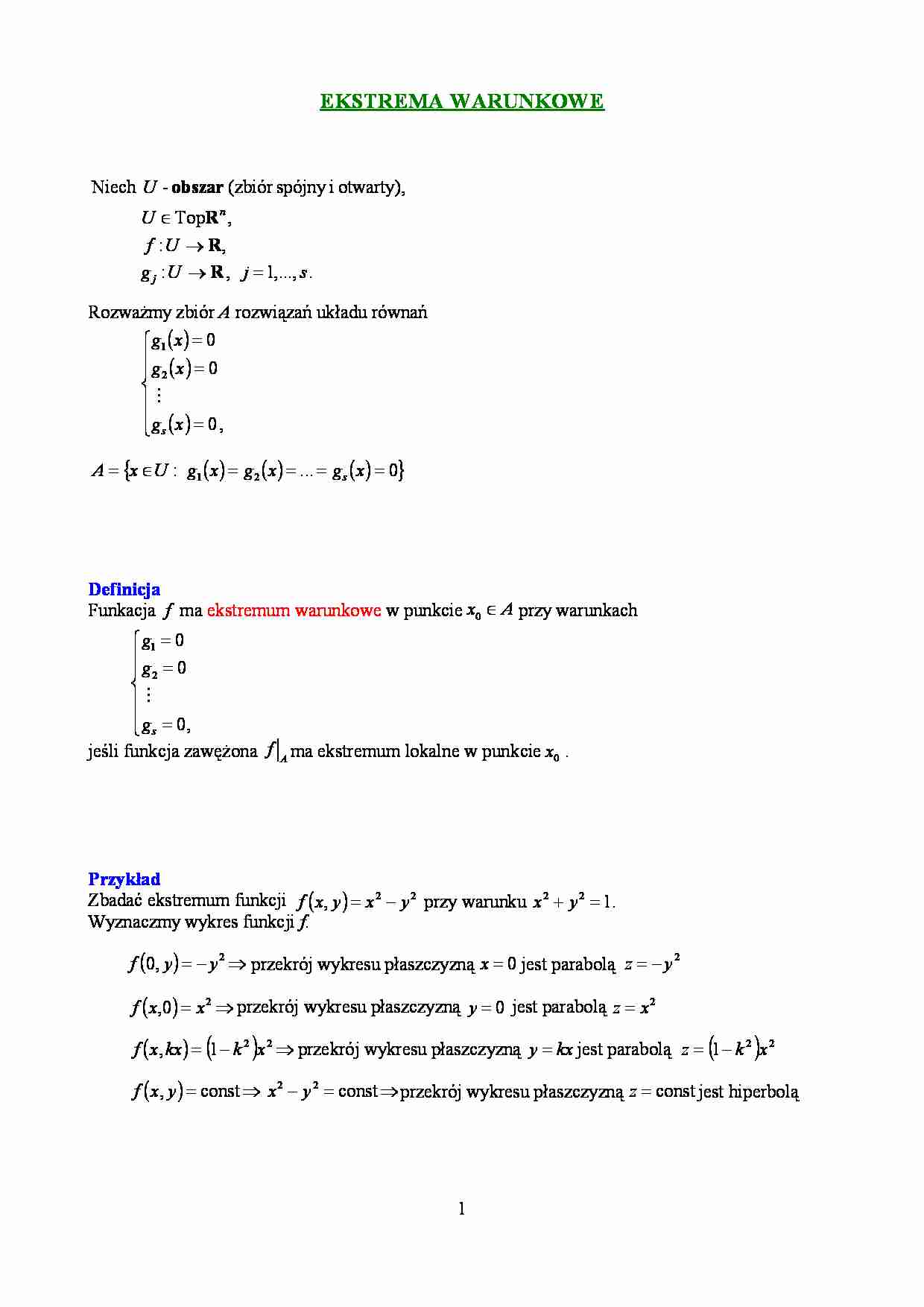 Ekstrema warunkowe - omówienie - strona 1