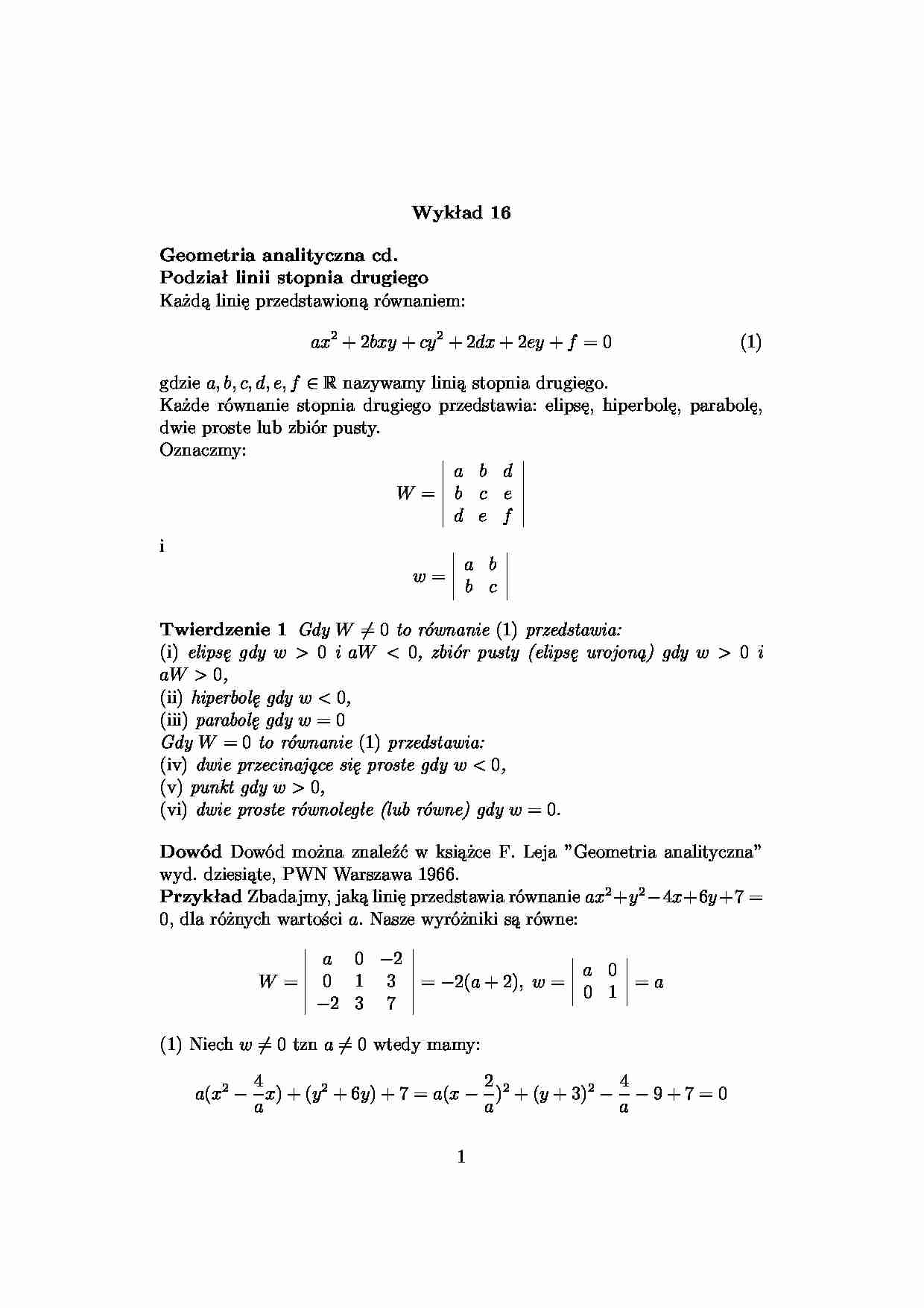 geometria analityczna - Wykład 16 - strona 1