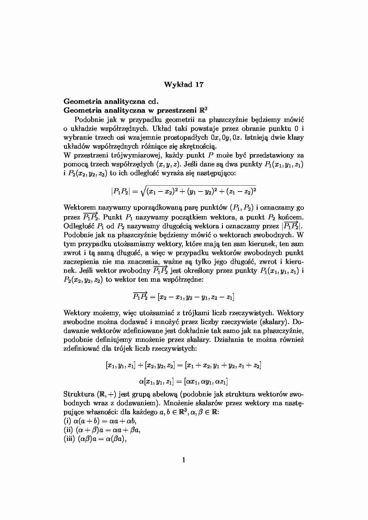 geometria analityczna -  Wykład 17 - strona 1