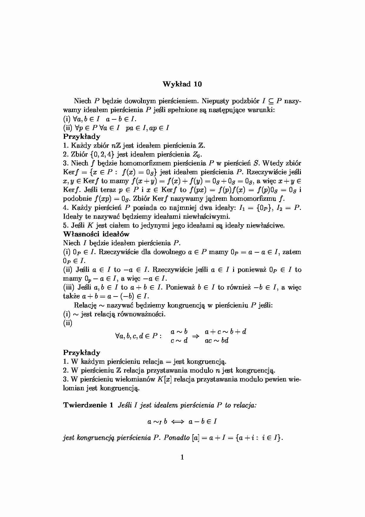 Algebra -  Własności ideałów - strona 1