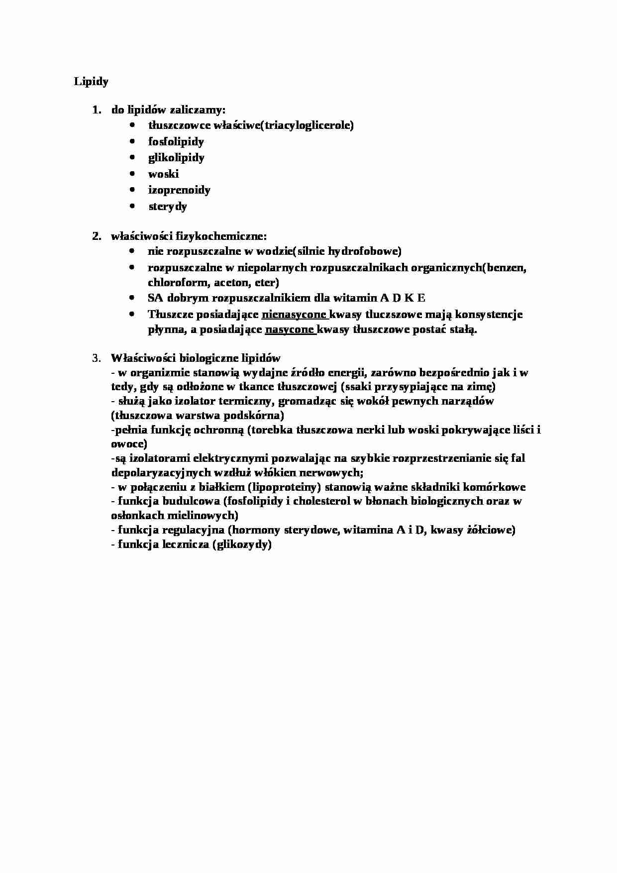 Lipidy - charakterystyka(ćwiczenia) - strona 1