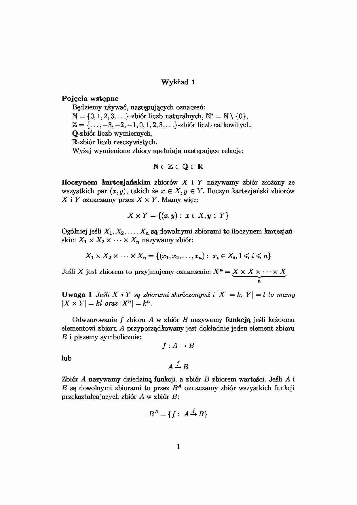Algebra - pojęcia - wykład 1 - strona 1