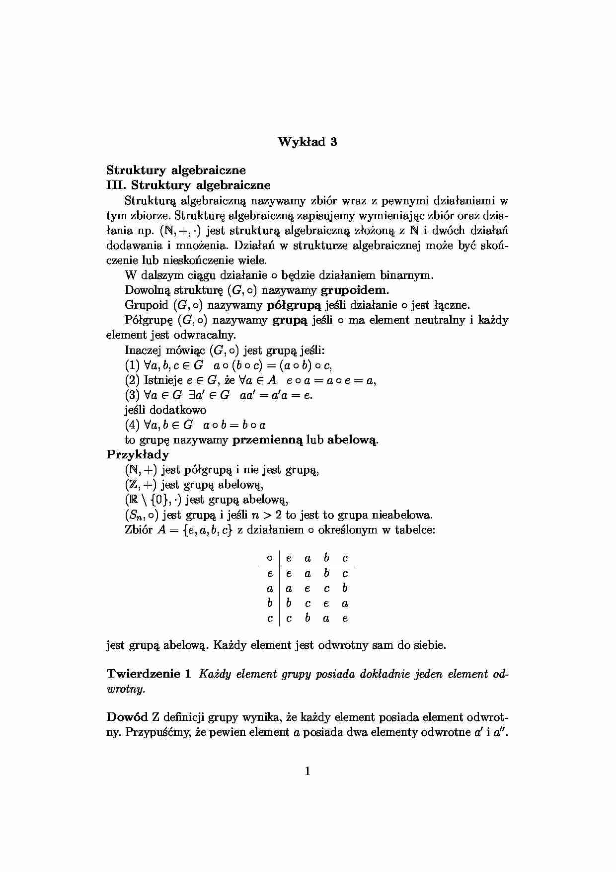 struktury algebraiczne - omówienie - strona 1