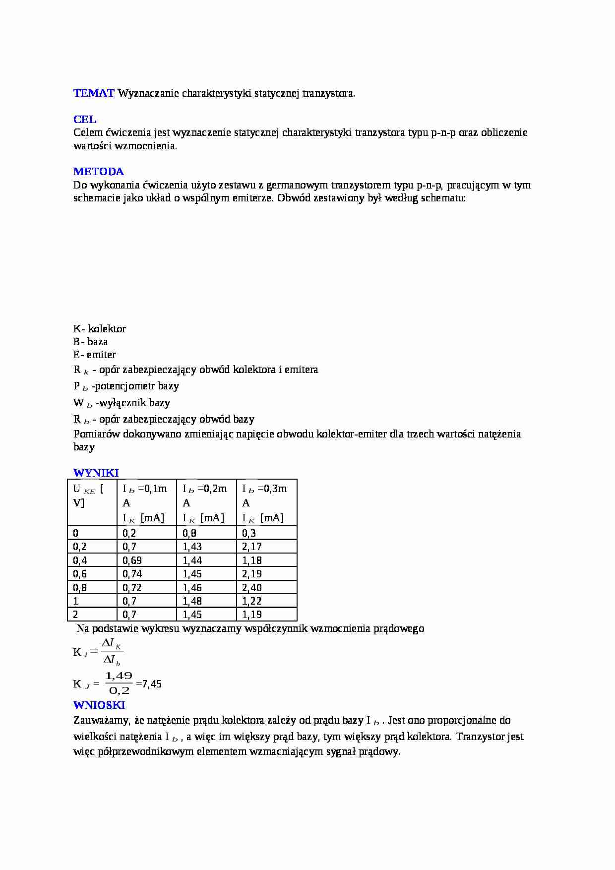 Wyznaczanie charakterystyki statycznej tranzystora. - strona 1