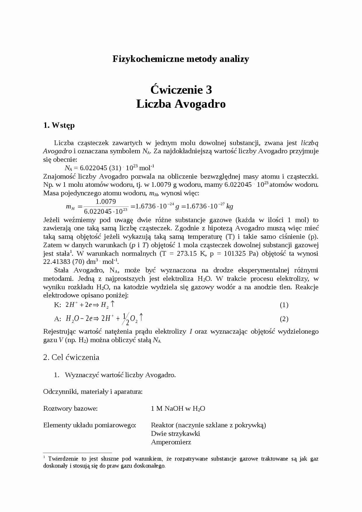 Liczba Avogadro - ćwiczenia - strona 1