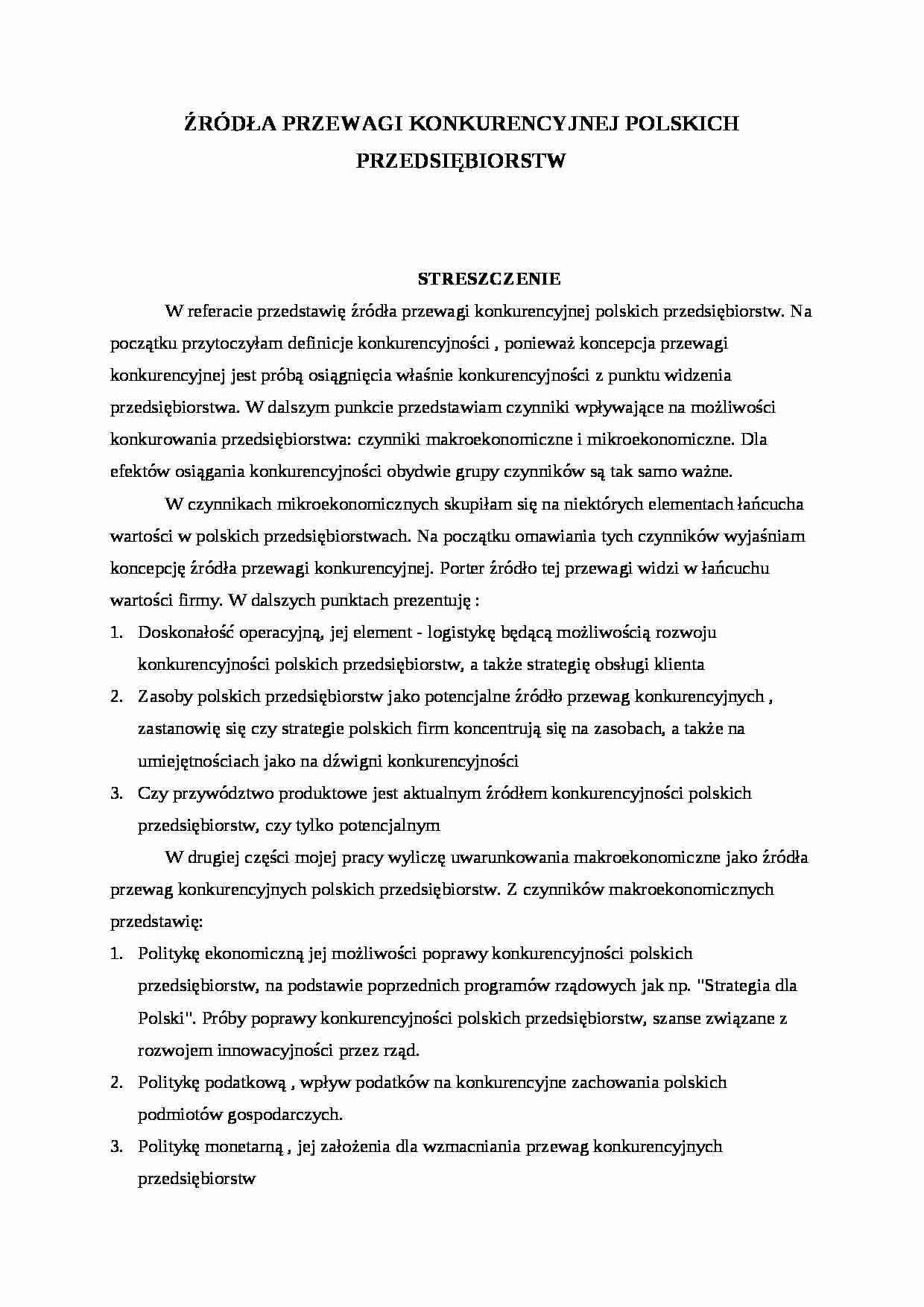 Źródła przewagi konkurencyjnej polskich przedsiębiorstw - strona 1
