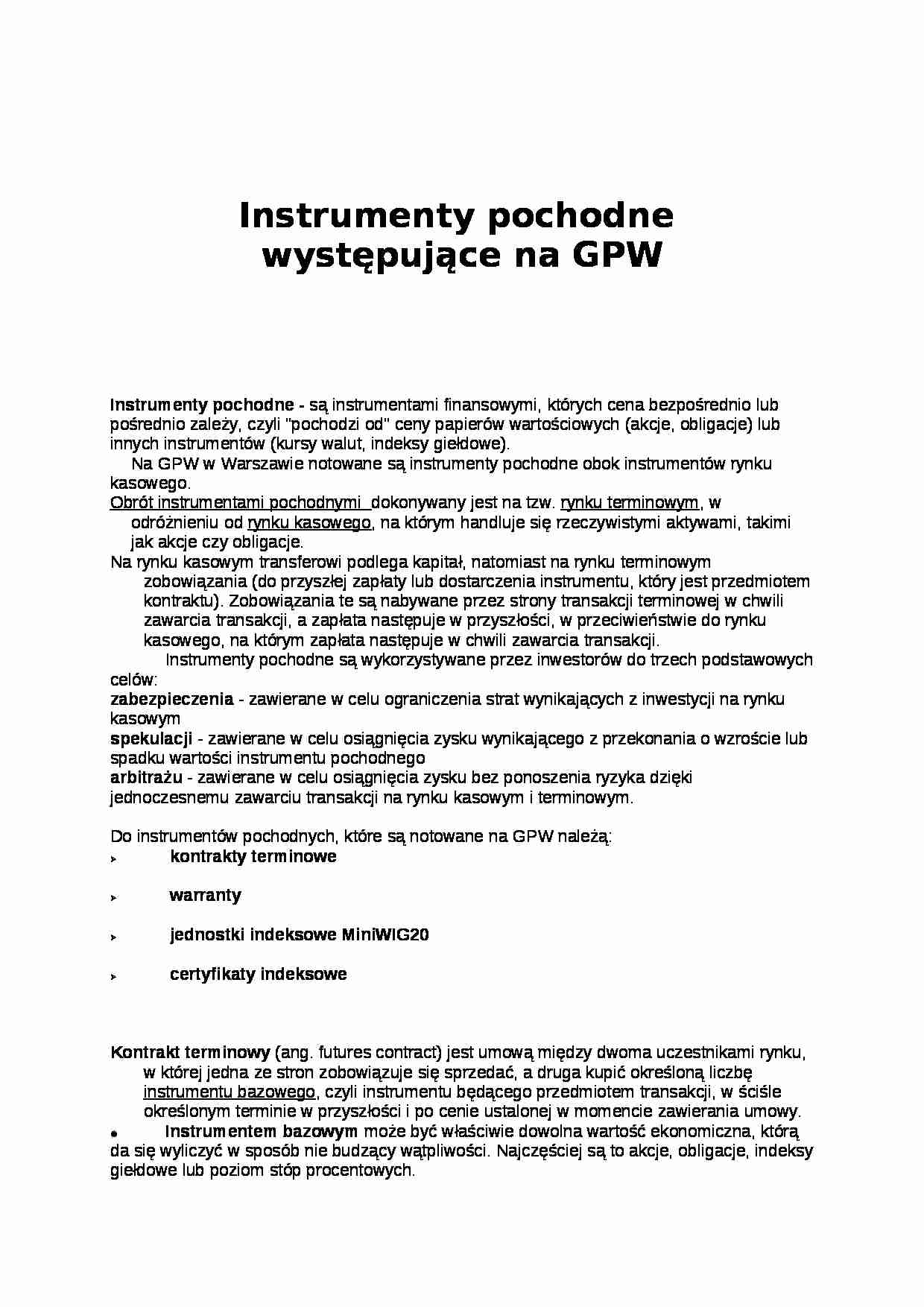 Instrumenty pochodne występujące na GPW - wykład - strona 1