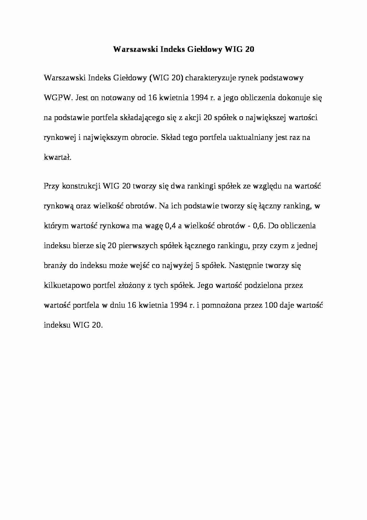 Warszawski indeks giełdowy WIG 20 - wykład - strona 1