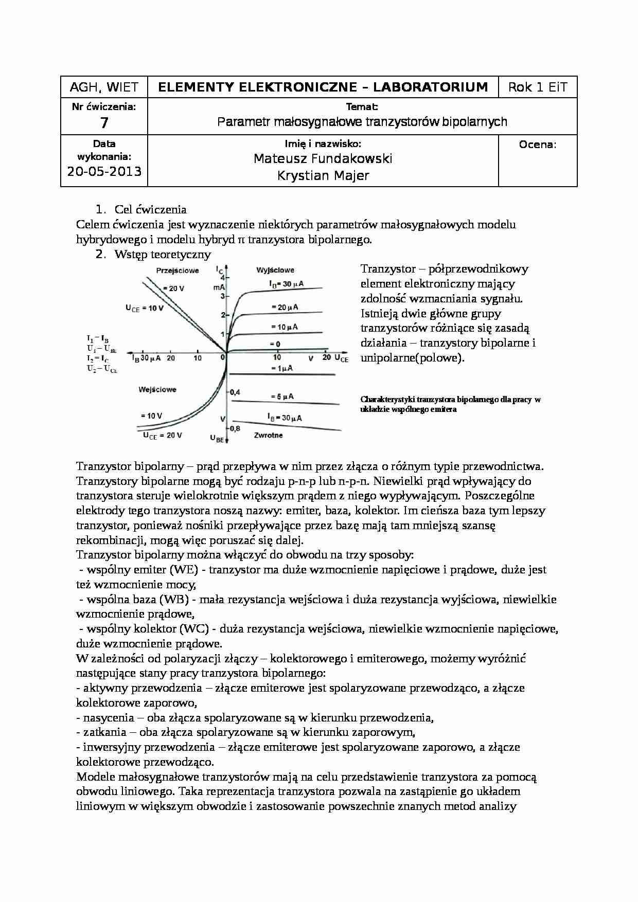 Parametry małosygnałowe tranzystorów bipolarnych - strona 1
