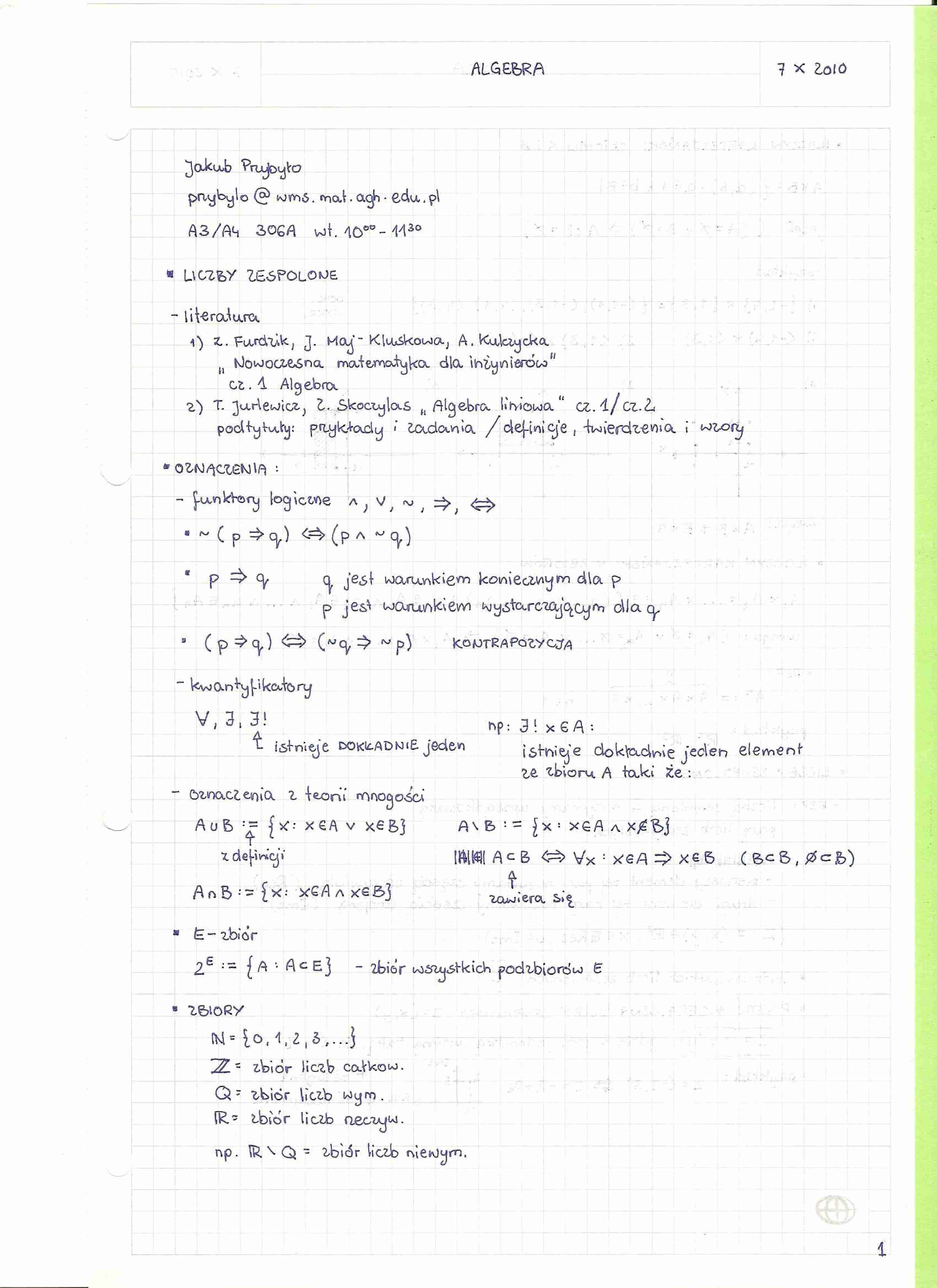 Algebra-zeszyt z wykładów - strona 1