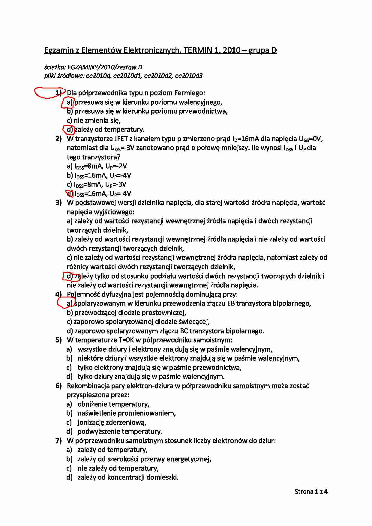 elementy elektroniczne - Egzamin 2010 - strona 1