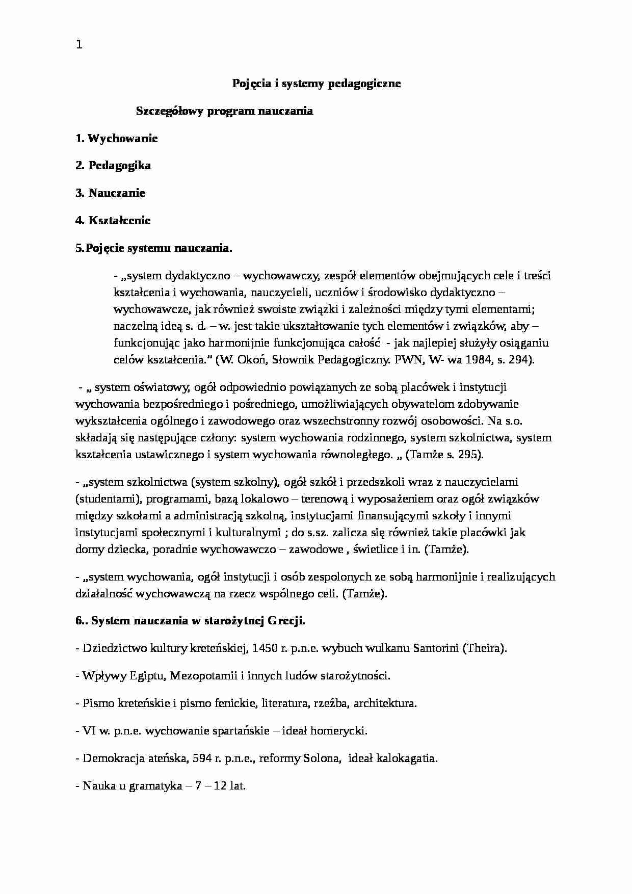 Pojęcia i systemy pedagogiczne - historia - strona 1