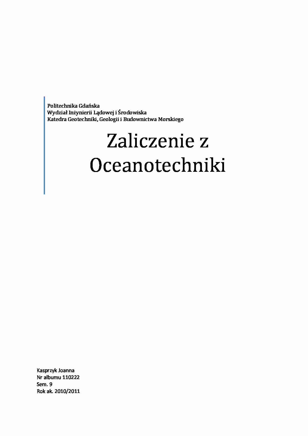 Oceanotechnika - Zaliczenie - strona 1