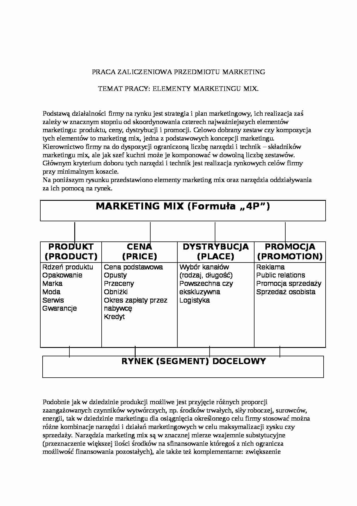 elementy marketingu mix - praca zaliczeniowa - strona 1