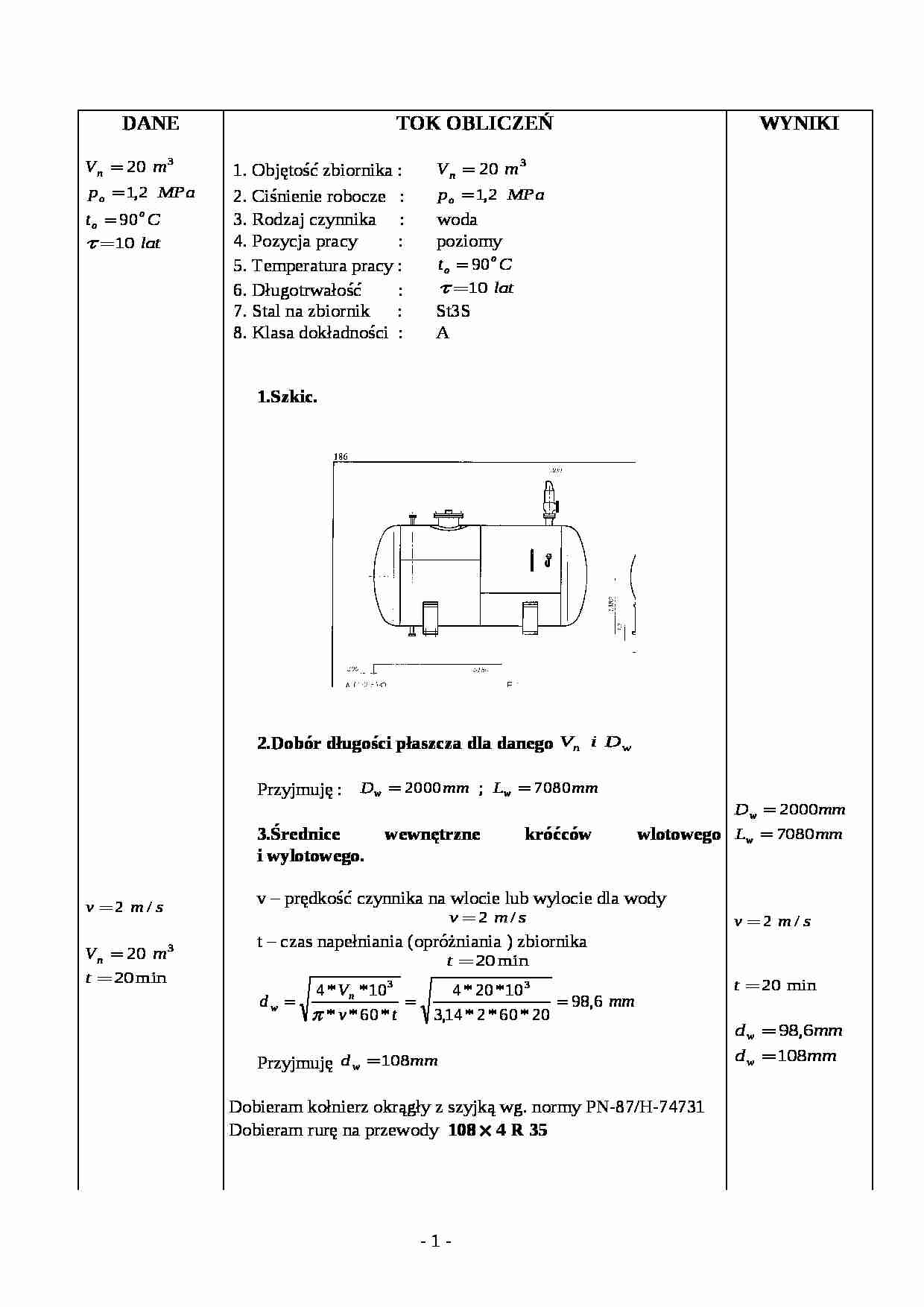 Mechanika płynów - zbiornik (tok obliczeń)  - strona 1