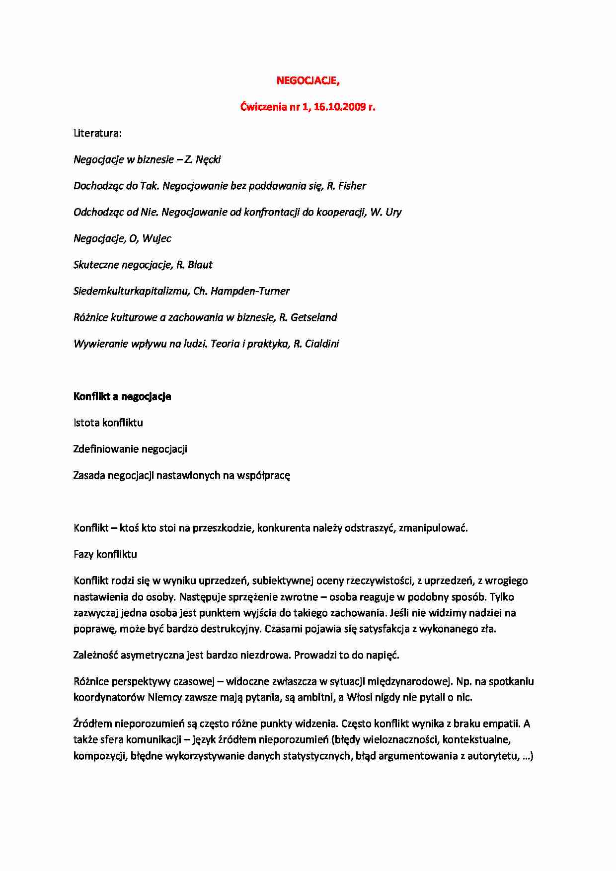 negocjacje biznesowe - materiały, dr Radosław Fiedler - strona 1