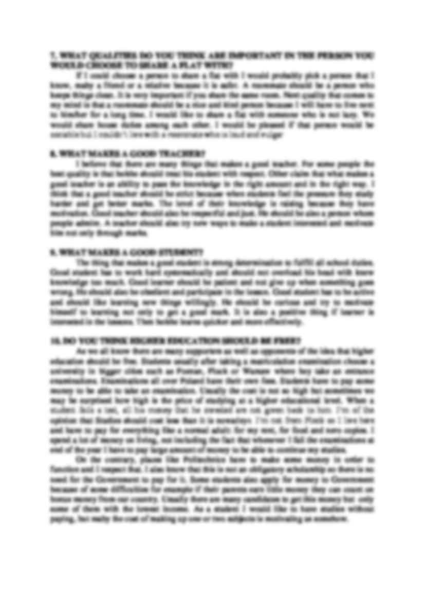 Pytania i odpowiedzi do egzaminu ustnego z języka angielski na poziomie B2, część I - strona 3