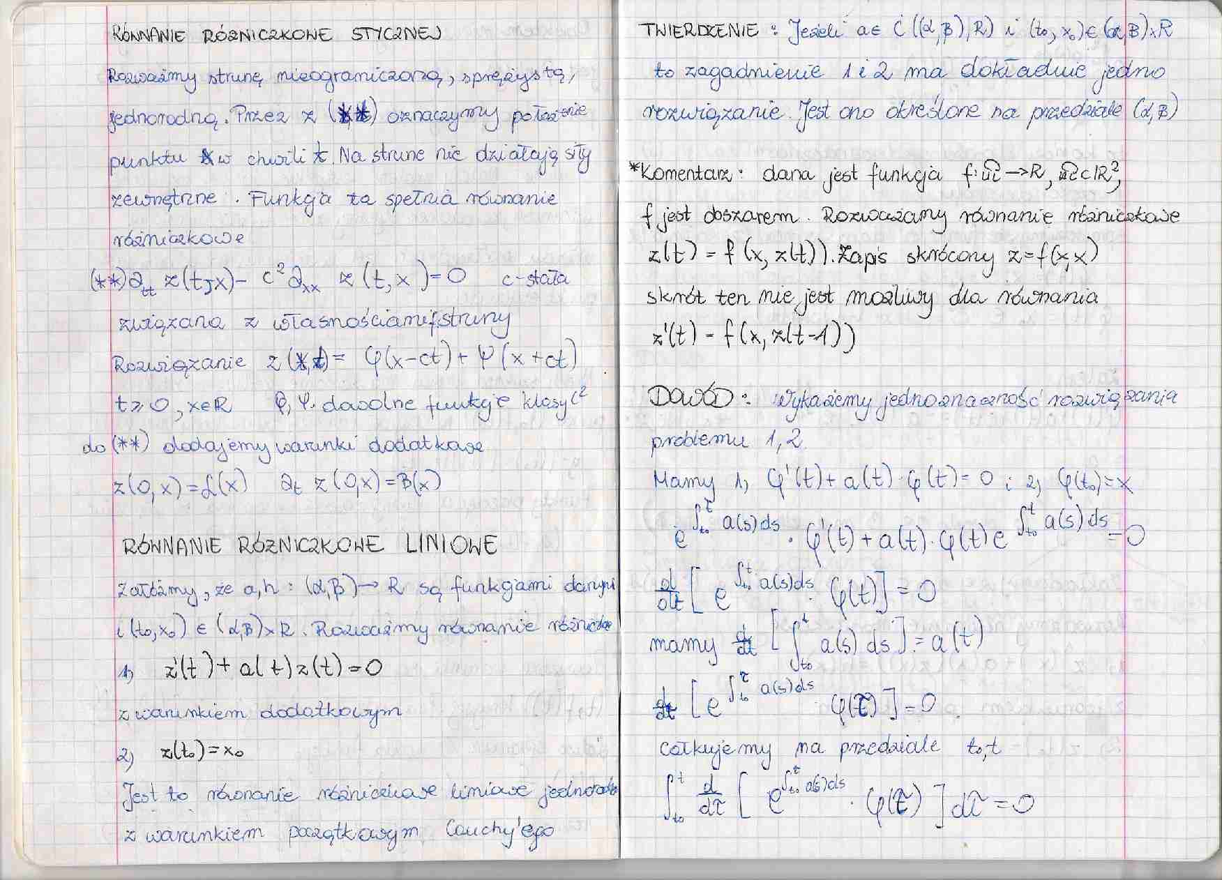 Równania różniczkowe - materiały z wykładów cz. 1 - strona 1