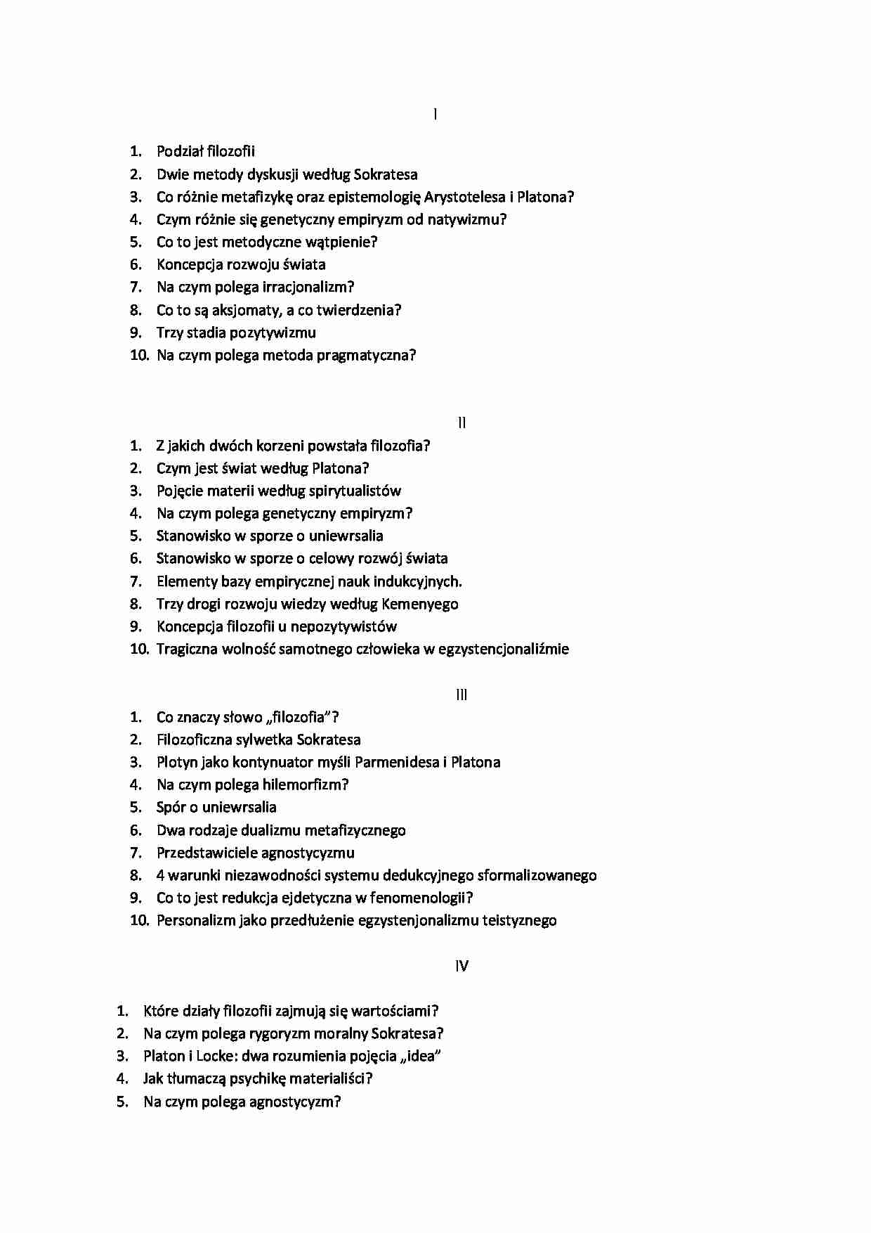 Filozofia - pytania egzaminacyjne - strona 1