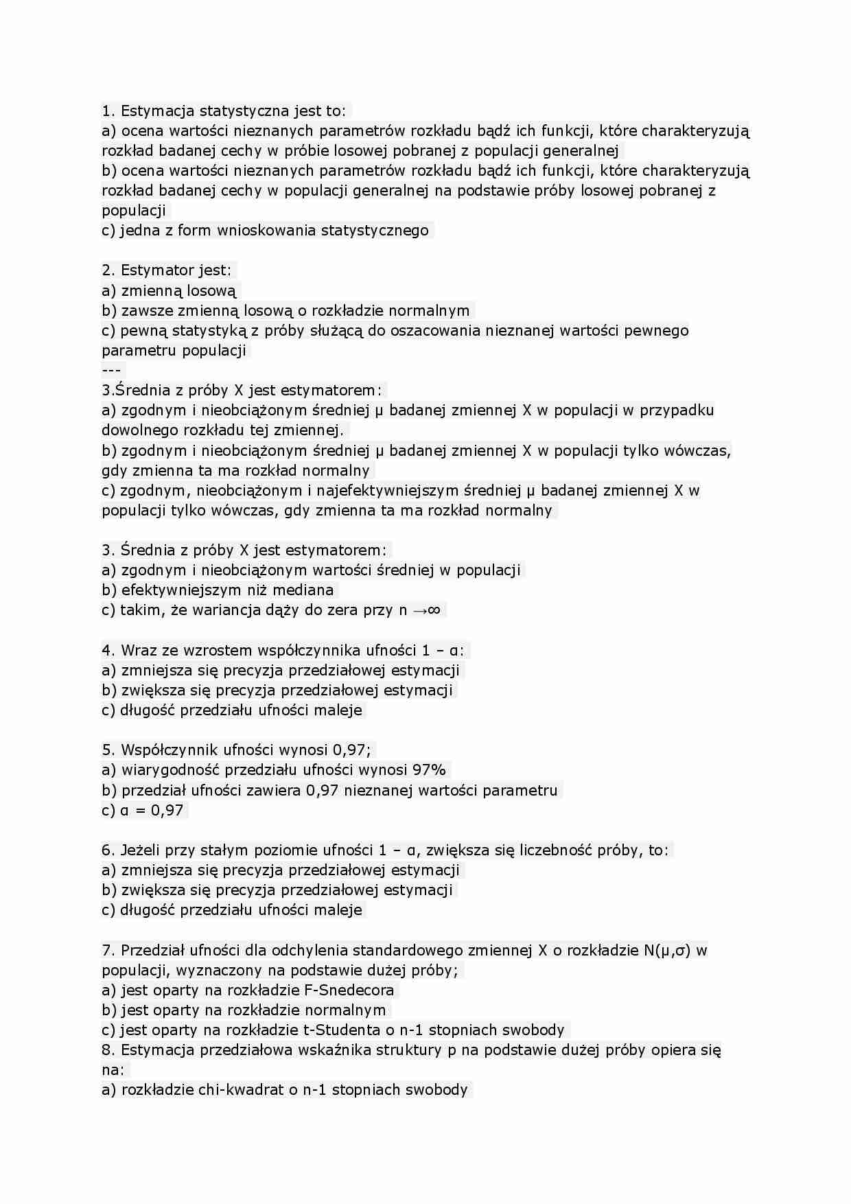 Test Z Wesela Z Odpowiedziami Statyka matematyczna - test z odpowiedziami - Notatek.pl