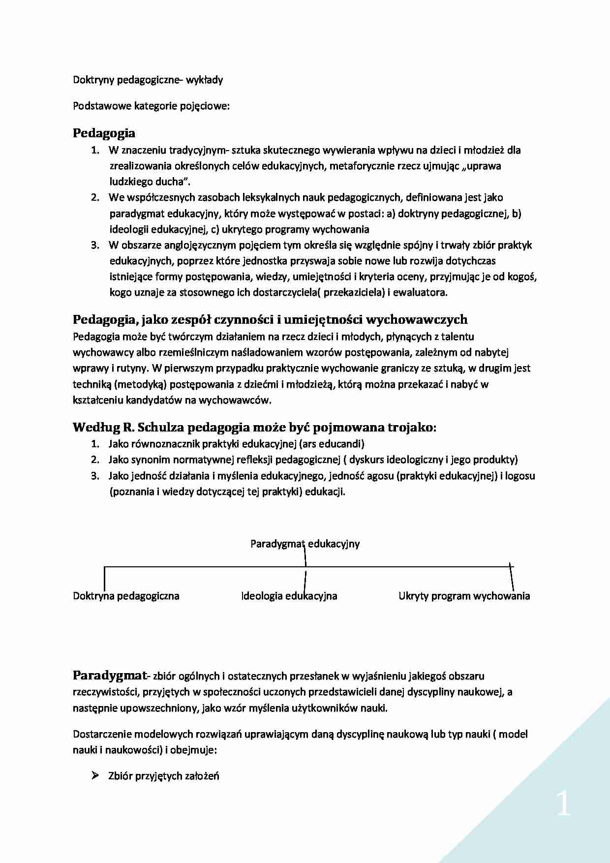 Doktryny pedagogiczne - wykład 1 - strona 1
