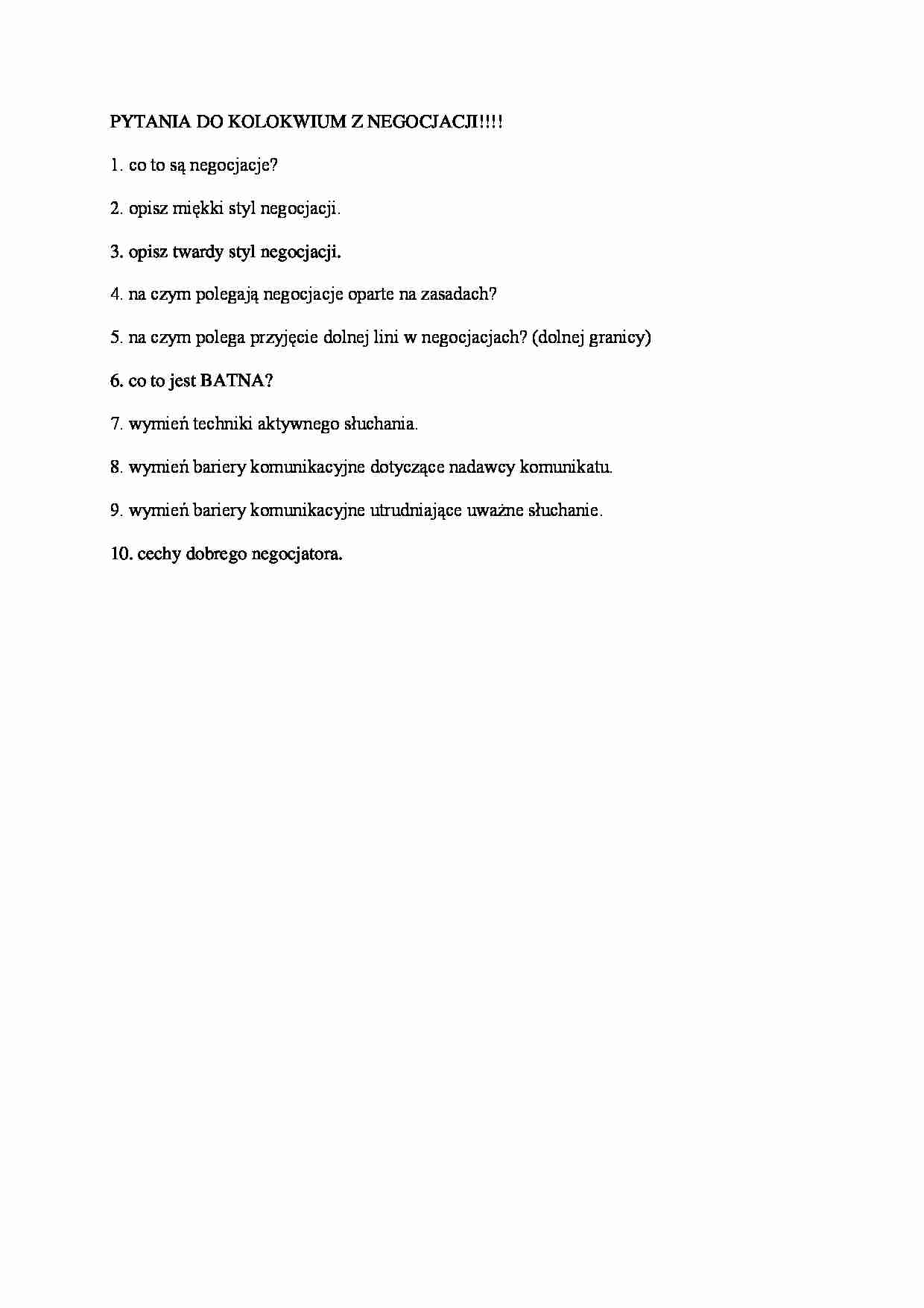 Negocjacje - pytania na kolokwium - strona 1