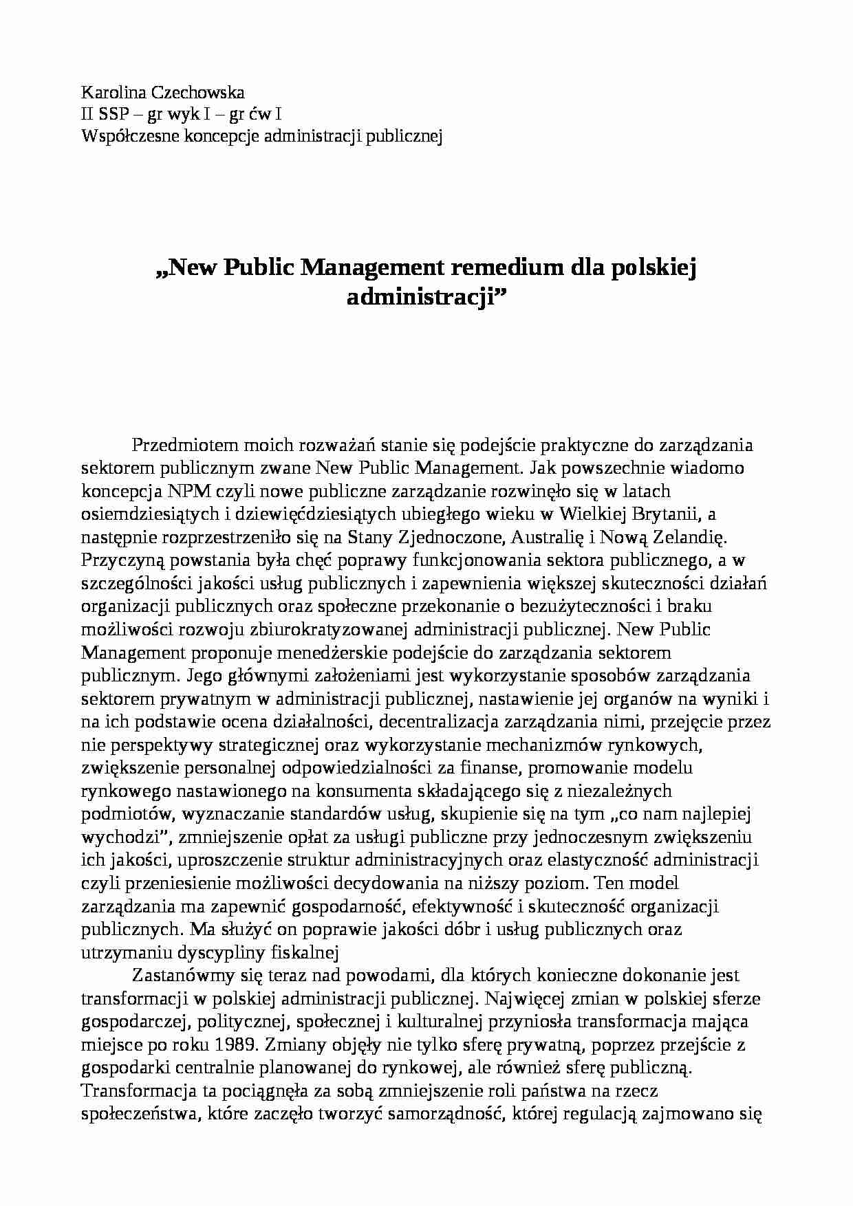 New Public Managment - remedium dla polskiej administracji - strona 1
