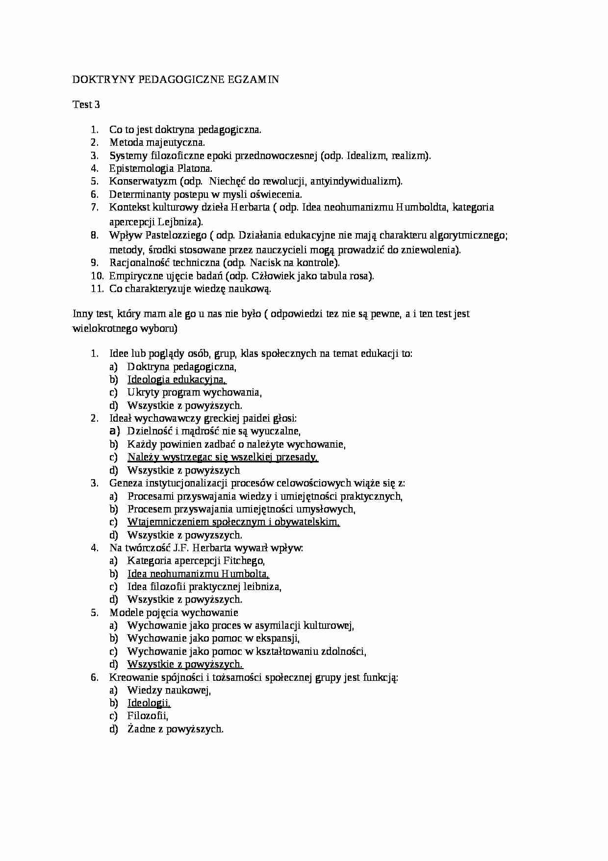 Doktryny pedagogiczne - egzamin - strona 1