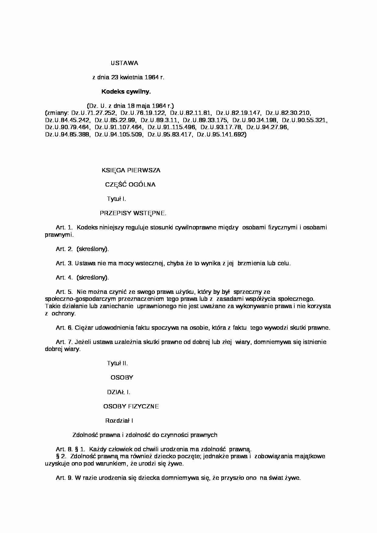 Kodeks cywilny - przepisy wstępne - strona 1
