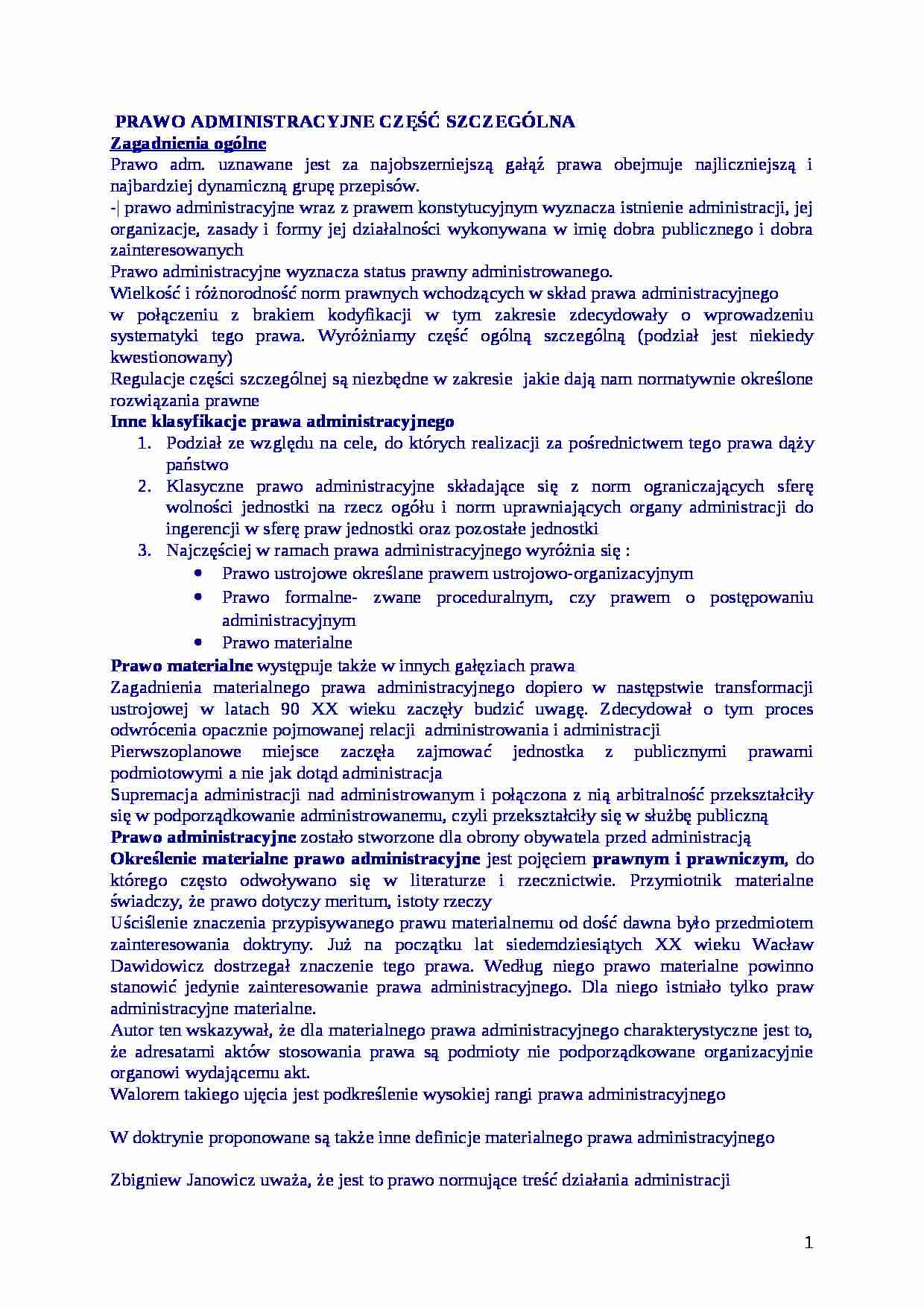 Prawo administracyjne - część szczególna (zagadnienia ogólne) - strona 1