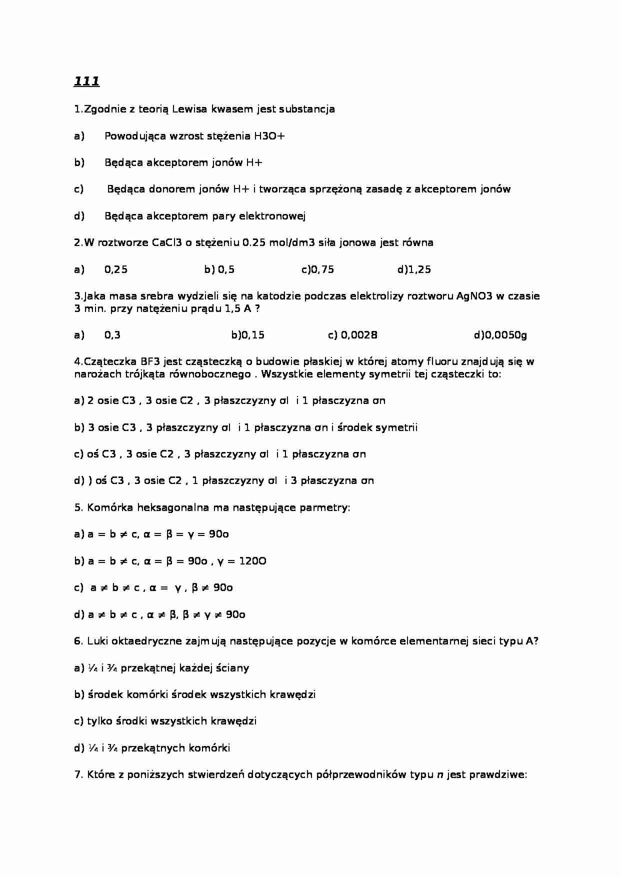 Podstawy chemii nieorganicznej - egzamin - strona 1
