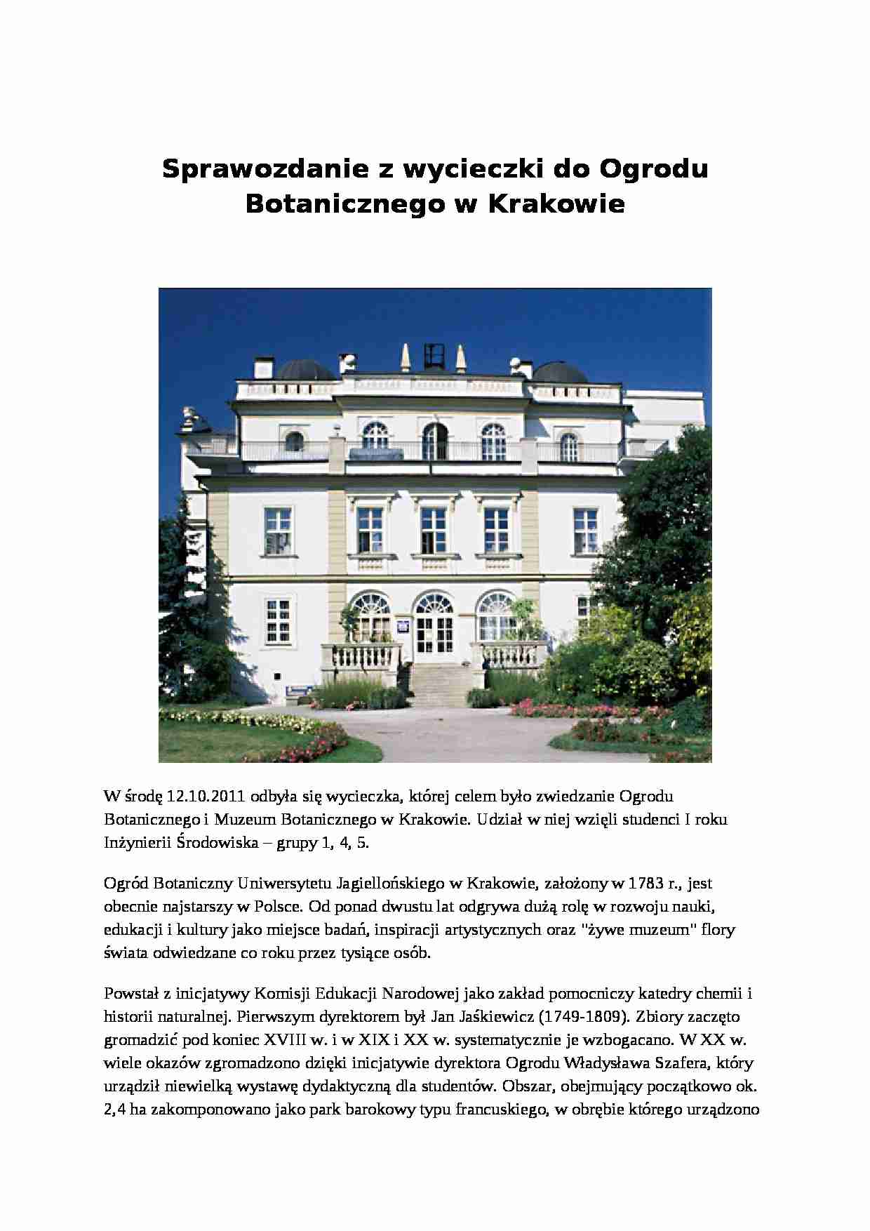 Sprawozdanie z wycieczki do Ogrodu Botanicznego w Krakowie - strona 1